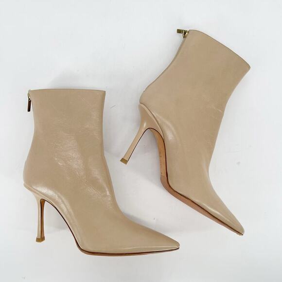 Jimmy Choo Tan Beige Leather Retro y2k Pointed Toe Heeled Ankle Boot IT 40.5 - Picture 4 of 12